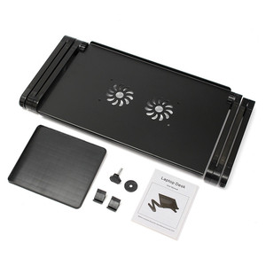 <span class=keywords><strong>Support</strong></span> d'<span class=keywords><strong>ordinateur</strong></span> <span class=keywords><strong>portable</strong></span> réglable en aluminium avec double <span class=keywords><strong>ventilateur</strong></span> de refroidissement, tapis de souris, bureau pliable pour lit, canapé, maison, bureau et usage quotidien - Product Image 2