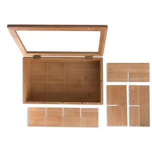 Caja de Té de Bambú con 8 Compartimentos, Tapa de Vidrio Personalizada, Organizador de Almacenamiento, Caja de Madera Hecha a Mano para Bolsitas de Té y Café - Product Image 3