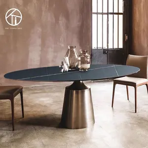 이탈리아 현대 식당 가구 간명 솔질된 금관 악기 색깔을 가진 둥근 대리석 최고 식탁 스테인리스 테이블