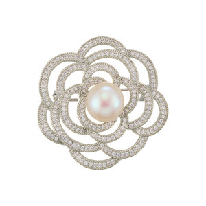 Camellia Brooch Freshwater Pearl Zircon Inlay Copper Alloy Women's <b>Wedding</b> Fashion <b>Accessory</b> - Product Image 5