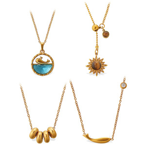 Collares con Colgante de Acero Inoxidable Chapado en Oro, Piedra Natural con Patrón de Sol, Luna y Mar, Joyería Unisex para Uso Diario - Product Image 5