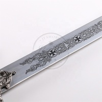Réplique d'épée médiévale de croisé, en alliage de zinc, lame non affûtée, style chevalier templier, finition argent antique