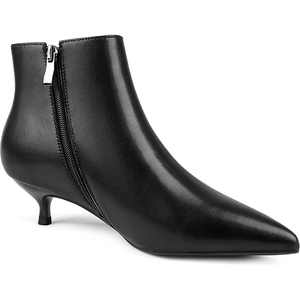 Usine en gros hiver noir femmes en <span class=keywords><strong>cuir</strong></span> talons bas bout pointu fermeture éclair latérale court <span class=keywords><strong>bottines</strong></span> bottes chaussures - Product Image 1
