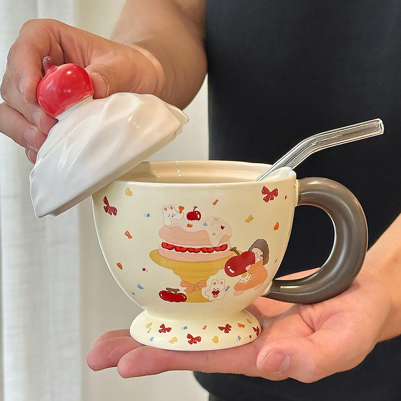 ด้ามจับสีดำ (ฝาถ้วยพร้อมหลอด)