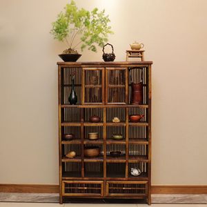 Bamboo <b>Wall</b> <b>Mounted</b> Cabinet Multi Compartment <b>Shelf</b> Tea Storage Rack Living Room Display <b>Shelf</b> Standing Type Zen Inspired - Product Image 1