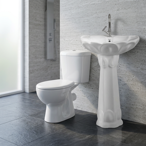 Ensemble sanitaire de salle de bain économique et moderne en céramique, comprenant un WC deux pièces et un lavabo sur colonne - Product Image 6