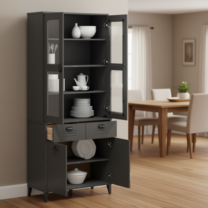 Charcoal <b>Grey</b> Highboard <b>Sideboard</b> 5 Ft Storage <b>Modern</b> Design Home Decor Furniture - Product Image 2