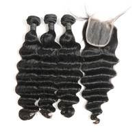 LSY Paquets de cheveux vierges brésiliens de vison brut avec fermeture Cuticule alignée Cheveux raides Cheveux humains HD Lace Wave Style