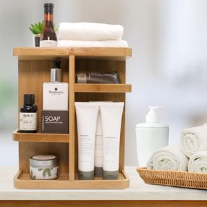 Bamboo Cosmetic Storage Rack 4 Layers Rectangular Freestanding <b>Desktop</b> Organizer For Bathroom <b>Shelves</b> - Product Image 1