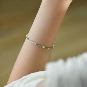 Natural Alien Small Particle Freshwater Pearl Bracelet <b>Necklace</b> Set Square Grain Olivine Small Fresh <b>Green</b> Fashion Jewelry - Product Image 4