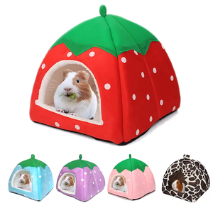 아늑한 딸기 디자인 | 고양이와 소형견을 위한 부드러운 밀폐형 애완동물 침대 하우스, 탈착식 쿠션이 있는 따뜻한 봉제 잠복 텐트 - Product Image 2