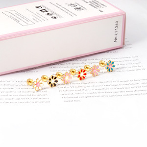 ต่างหูแฟชั่นรูปดอกไม้สแตนเลสดีไซน์เดซี่สำหรับผู้หญิงมีหลายสีให้เลือก EA61830MS - Product Image 3