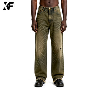 XUFEI الأصلي أزياء الساق واسعة الجينز الجينز السراويل الهيب هوب مخصص المتعثرة مصمم مستقيم صالح خمر فضفاض للرجال الجينز - Product Image 2