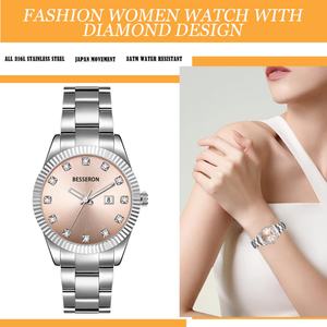 Reloj de Lujo para Mujer OEM de Alta Calidad, Estilo Clásico y Sencillo, Caja de Acero, Bisel con Piedras de Moissanita, Calendario, para Moda y Negocios - Product Image 3