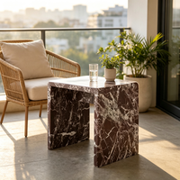Table d'appoint en marbre Rosso Levanto façonné, table basse d'angle en pierre naturelle de luxe, décoration intérieure moderne pour salon