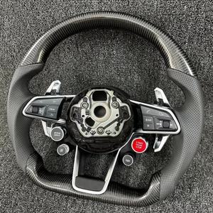Volant en cuir semi perforé avec bouton de démarrage pour <span class=keywords><strong>Audi</strong></span> A3 A4 A5 A6 A7 S5 S7 RS3 RS6 RS7 C7 C8 B8 B9 <span class=keywords><strong>RSQ5</strong></span> - Product Image 2