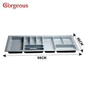 Organisateur de tiroir extensible pour couverts, gris, en plastique PVC, pour cuisine, bureau, carton, carré, moderne - Product Image 5