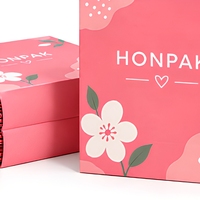 Sac en papier cadeau HONPAK à poignée torsadée, sac de shopping personnalisé rose floral, emballage plat pour fêtes et boutiques