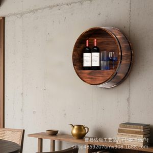 Estante de vino de madera Damai para montar en la pared, redondo, con forma de barril retro, estante de almacenamiento decorativo para sala de estar - Product Image 3