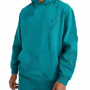 Ensemble de survêtement pour homme, couleur turquoise, avec capuche, logo en relief, sweat-shirt et pantalon décontractés, avec poches latérales, polyester respirant - Product Image 5