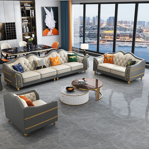 Set Divani in Pelle 1+2+3 Stile Americano per Soggiorno, Combinazione di Divani di Lusso Leggero per Appartamento - Product Image 1