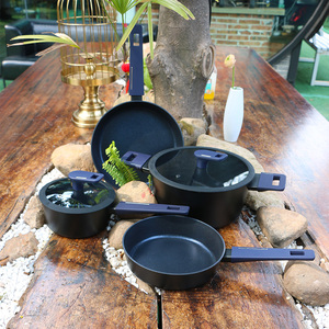 Chất lượng cao 5 pcs không dính kim cương bề mặt <span class=keywords><strong>Cookware</strong></span> Set với Kính màu Xanh Nắp cổ điển phong cách thiết kế - Product Image 1