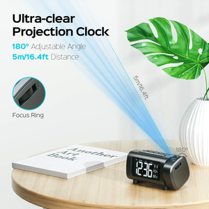 Réveil avec <span class=keywords><strong>projection</strong></span>, <span class=keywords><strong>radio</strong></span> FM, chargeur USB, fonction d'arrêt automatique et moniteur de température - Product Image 2