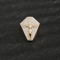 Bague Croix Homme Personnalisable en Laiton Plaqué Or 14K, Forme Hexagonale, Diamant, Tendance, Massif, Cadeau Religieux, Bagues de Doigt