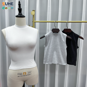เสื้อครอปแขนกุดคอสูง SUHE สำหรับผู้หญิง ผ้าฝ้าย 92% สแปนเด็กซ์ 8% ทรงเข้ารูป คอสูง รับผลิตแบบ OEM ODM - Product Image 6