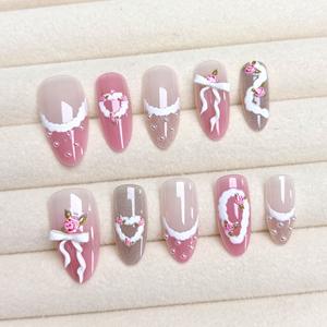 Boîte de 30 faux ongles à presser, style Y2K Millennial Spicy Girl, romantique, floral, <span class=keywords><strong>pastel</strong></span>, haut de gamme, tendance Instagram, pour l'<span class=keywords><strong>été</strong></span> - Product Image 4