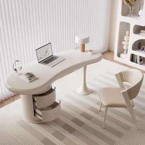 Escritorio Curvo Estilo Crema, Escritorio de Computadora Moderno y Minimalista para Oficina en Casa - Product Image 3