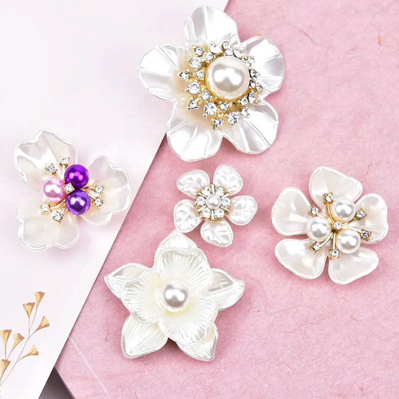 Factory Direct Sale Imitation Shell Inlaid Pearl Flower Crystal Diamond Corsage Diy Gift Hair Accessory Headwear Jewelry Brooch