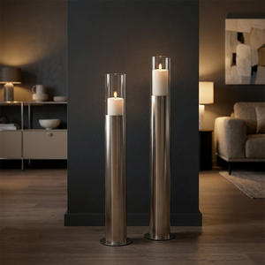 Porte-bougie moderne en métal pour bougie pilier haute avec cylindre en verre, pour décoration de salon et de maison - Product Image 3