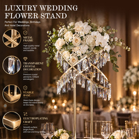 Support floral en métal et cristal argenté/doré de haute qualité pour centre de table de mariage et décoration de banquet