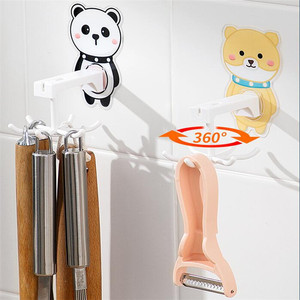Cartoon <b>Rotatable</b> Hook Wall Mounted Kitchen <b>Storage</b> <b>Rack</b> Strong Adhesive No Drilling Required Multi Hook Design - Product Image 1