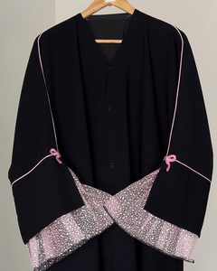 Abaya élégante pour femmes musulmanes, mode modeste, manches transparentes, couleur contrastée, vêtements islamiques, polyester, été, automne, design luxueux - Product Image 2