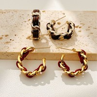 Boucles d'oreilles en laiton en forme de C haut de gamme et tendance, accessoires tissés de luxe léger et de niche
