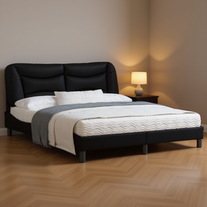 Black Upholstered <b>Bed</b> <b>Frame</b> Faux Leather Modern Design <b>Queen</b> <b>Size</b> Bedroom Furniture - Product Image 2