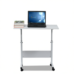 Bureau portable pour ordinateur portable avec roulettes, table d'appoint compacte pour bureau, surface en métal blanc et plastique pour poste de travail - Product Image 1