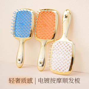 Brosse à cheveux massante creuse avec coussin en maille nid d'abeille pour le coiffage et le volume à domicile, brosse en plastique de forme rectangulaire - Product Image 2