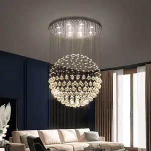 Modern living room luxurious minimalist bedroom restaurant duplex staircase round ball K9 crystal pendant chandelier light