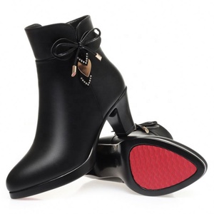 New <b>Large</b> Sized Korean Western Classic ZIP Closure PU Women's Midi High Heeled Boots with Pointed Toe Design - Product Image 5