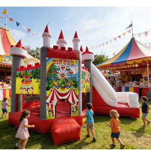 Château gonflable commercial avec toboggan, thème cirque, pour location événementielle, en PVC 0,55 mm - Product Image 2