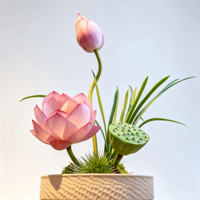 Tanpa Perawatan, Tahan Luntur, Bonsai Teratai Buatan Gaya Zen dengan Pot Keramik untuk Dekorasi Meja Ruang Teh Dalam Ruangan.