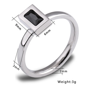 <b>Crystal</b> <b>Ring</b> 6mm Stainless Steel Square Black Inlay Bezel Setting Geometric Shape Women's Everyday Wear - Product Image 4