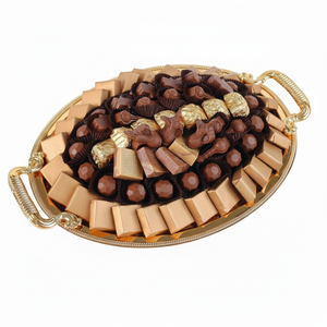 Plateau cadeau chocolat plateau de service au chocolat en métal ovale créatif avec poignée plateau à chocolat décoratif pour les fêtes et célébrations - Product Image 1