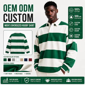 Maglia da Rugby Personalizzata OEM per Uomo, T-Shirt Oversize Pesante, <span class=keywords><strong>Polo</strong></span> a Righe, Vestibilità Ampia, Maglietta in Cotone a Maniche Lunghe Stile Streetwear - Product Image 1