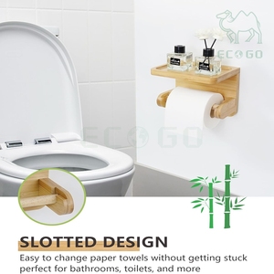 Modern Bamboo Bathroom Organizer Wall Mounted Storage Display <b>Racks</b> Rolling Toilet Paper Holder Stand - Product Image 3