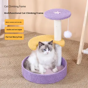 Großer, faltbarer Luxus-Mond-Katzenbaum, Katzenbett, Kratzbaum, integrierter Kletterrahmen, strapazierfähiges Plüschholz + Sisal, 3-stufig, für drinnen - Product Image 3