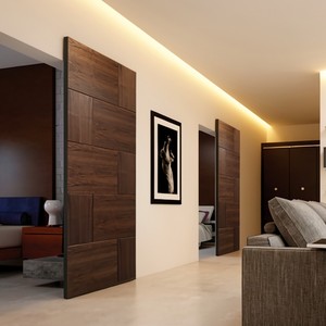 Puerta Corredera Oculta Moderna BASEN con Protección Contra Incendios, Puerta Interior de Madera Sólida Personalizable para Dormitorio - Product Image 5